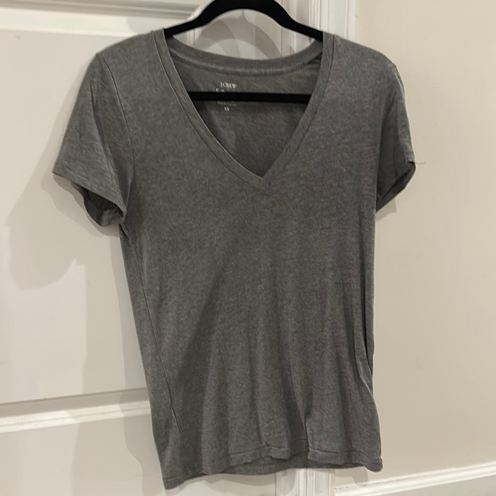 J. Crew Gray Fitted Short Sleeve V-Neck Tee